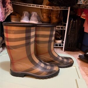 Burberry Plaid Rain Boots - Brown and Black